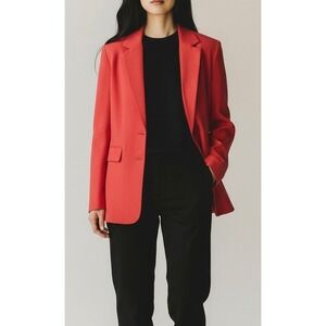 Tahari Womens Vintage 100% Wool Longline Blazer Jacket Coral Size 8 USA Made